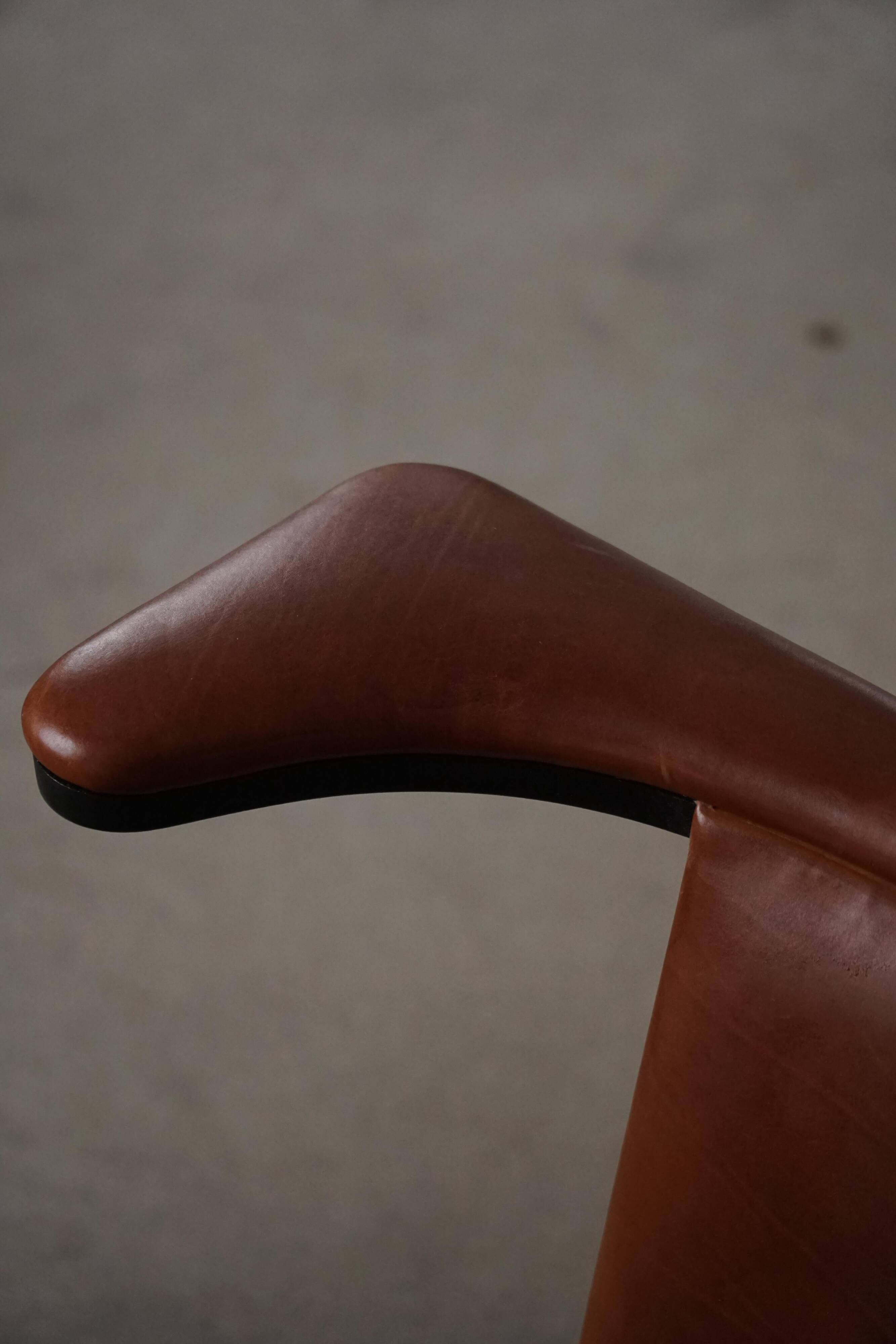 Hans Olsen, Set of 4 Frederik VII dining chairs, oak and leather, mid-20th century