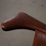 Hans Olsen, Set of 4 Frederik VII dining chairs, oak and leather, mid-20th century