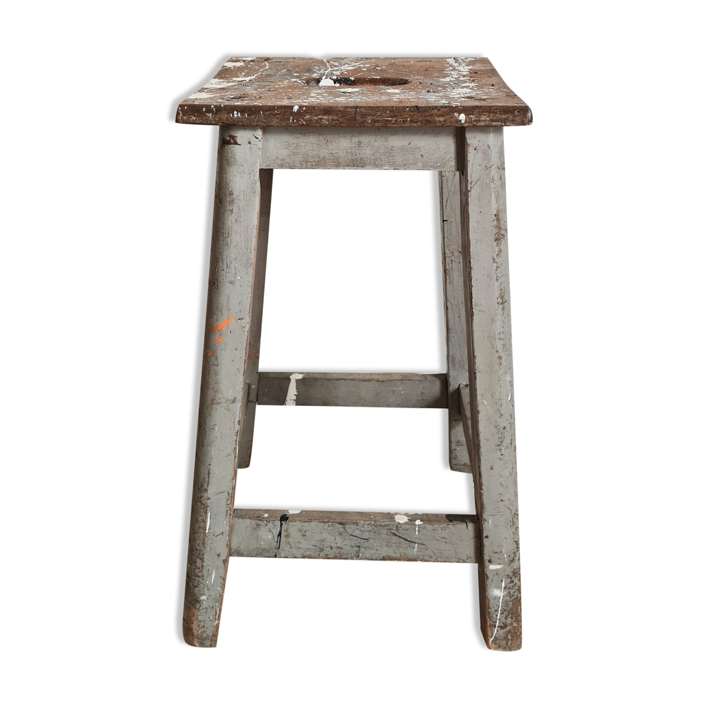 Patinated grey vintage painter's stool