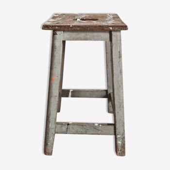 Patinated grey vintage painter's stool