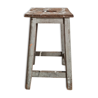 Tabouret de peintre vintage gris patiné