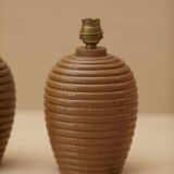 Pair of solid wood lamp bases (oak) turned vintage circa 1960