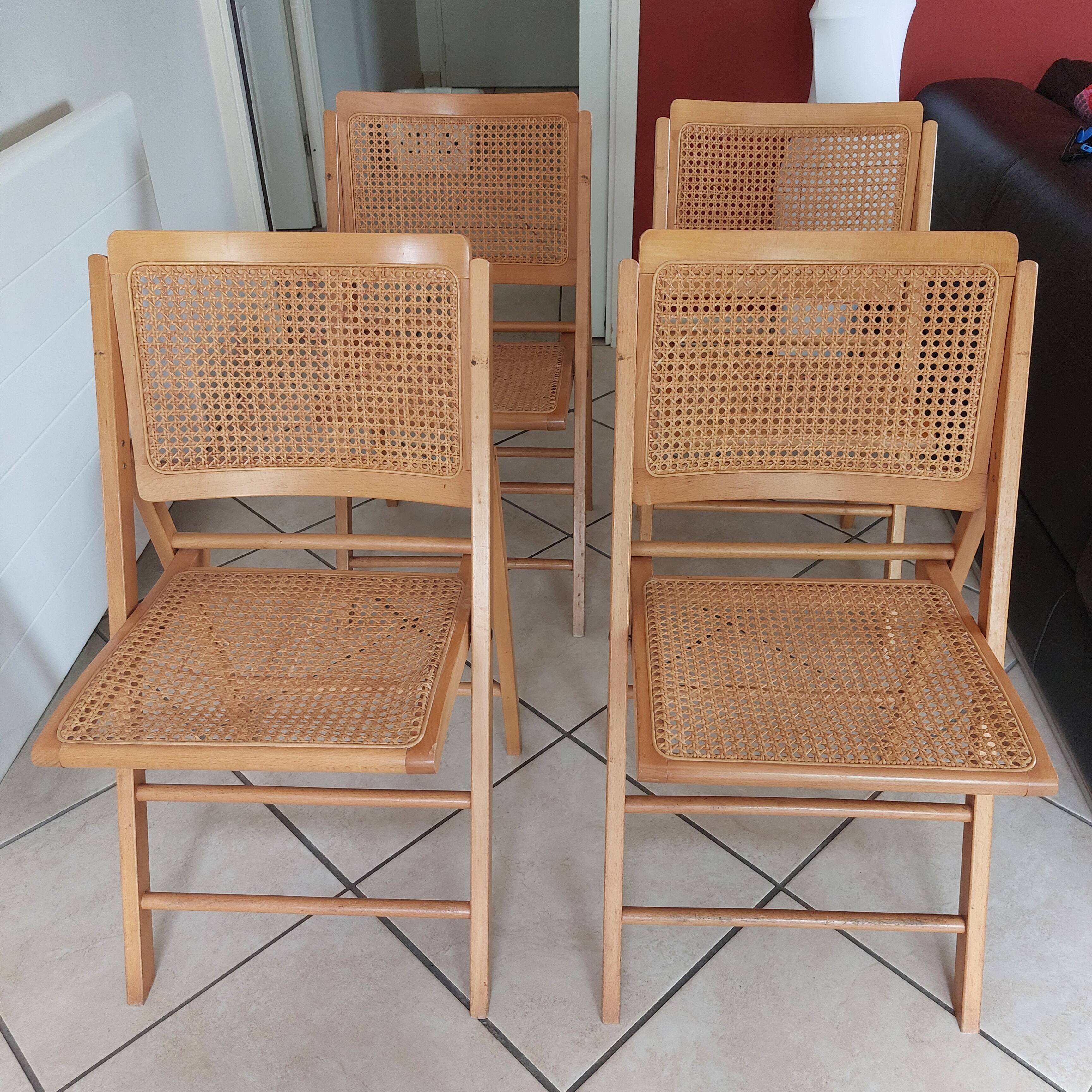 Vintage woven cane folding chair from the 80s