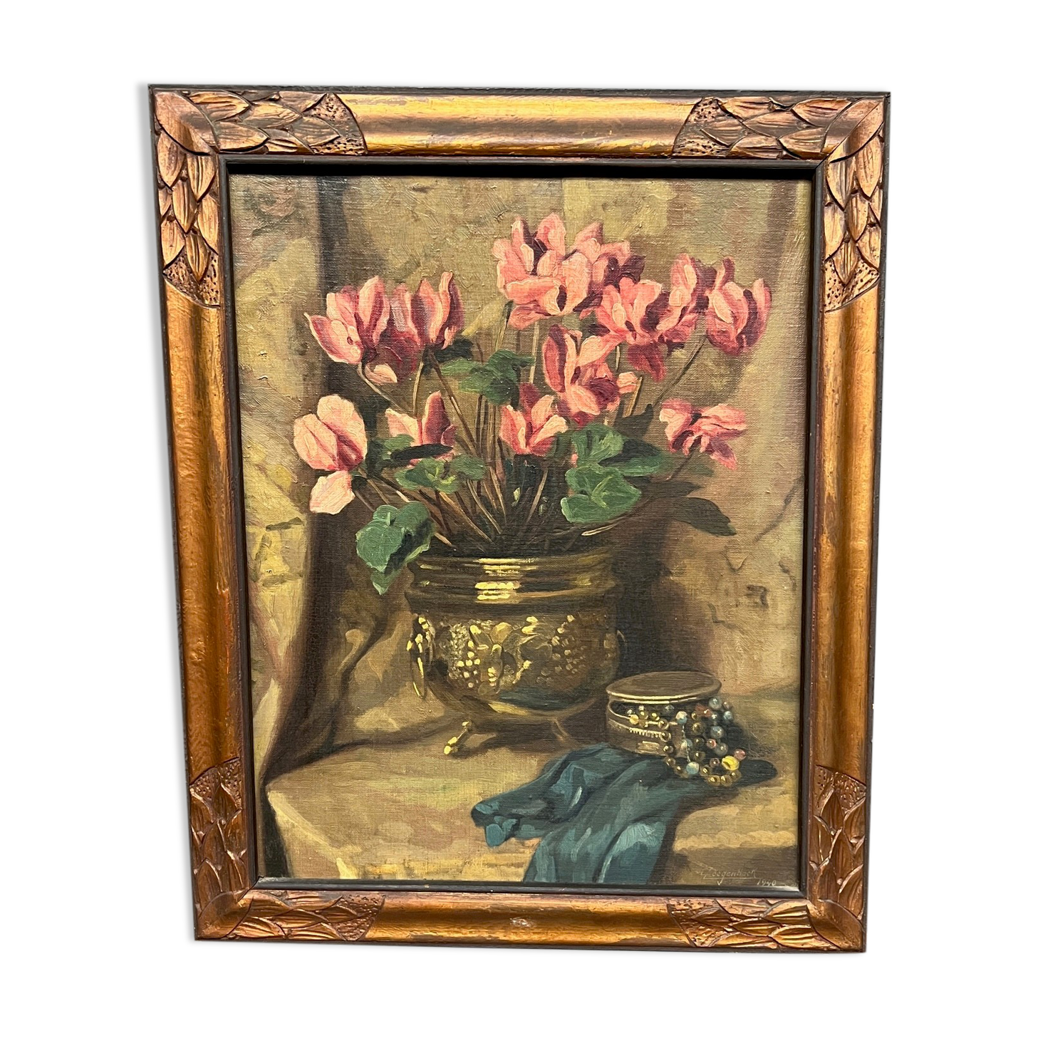 Oil on panel, Still life with flowers