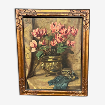 Oil on panel, Still life with flowers