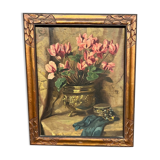Huile sur panneau, Nature morte aux fleurs