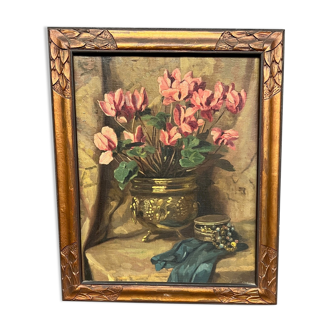 Oil on panel, Still life with flowers