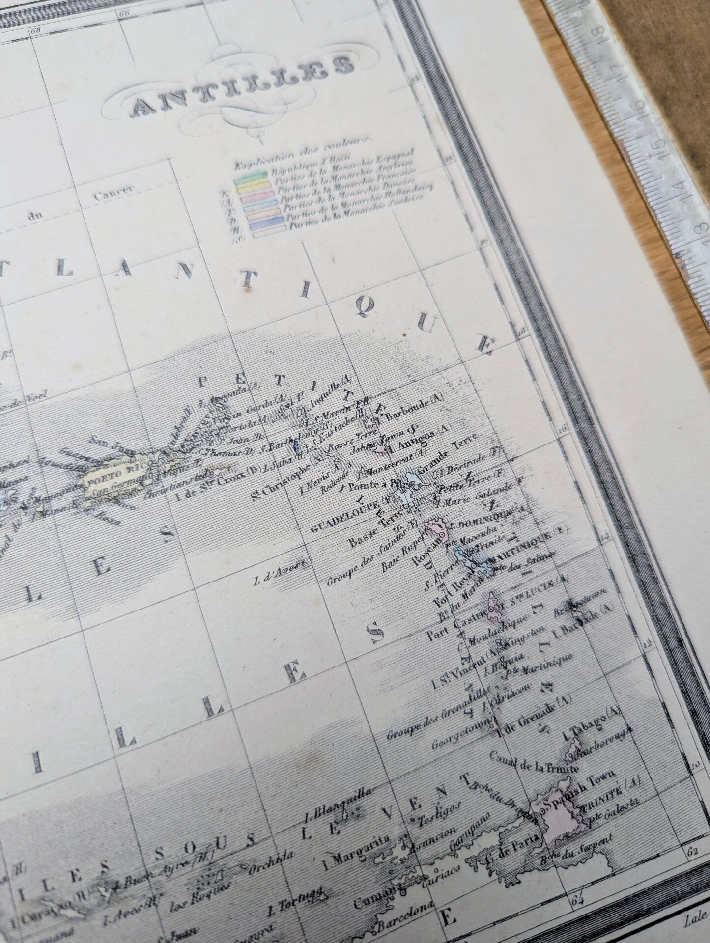 The Antilles, old map, printed in 1852.