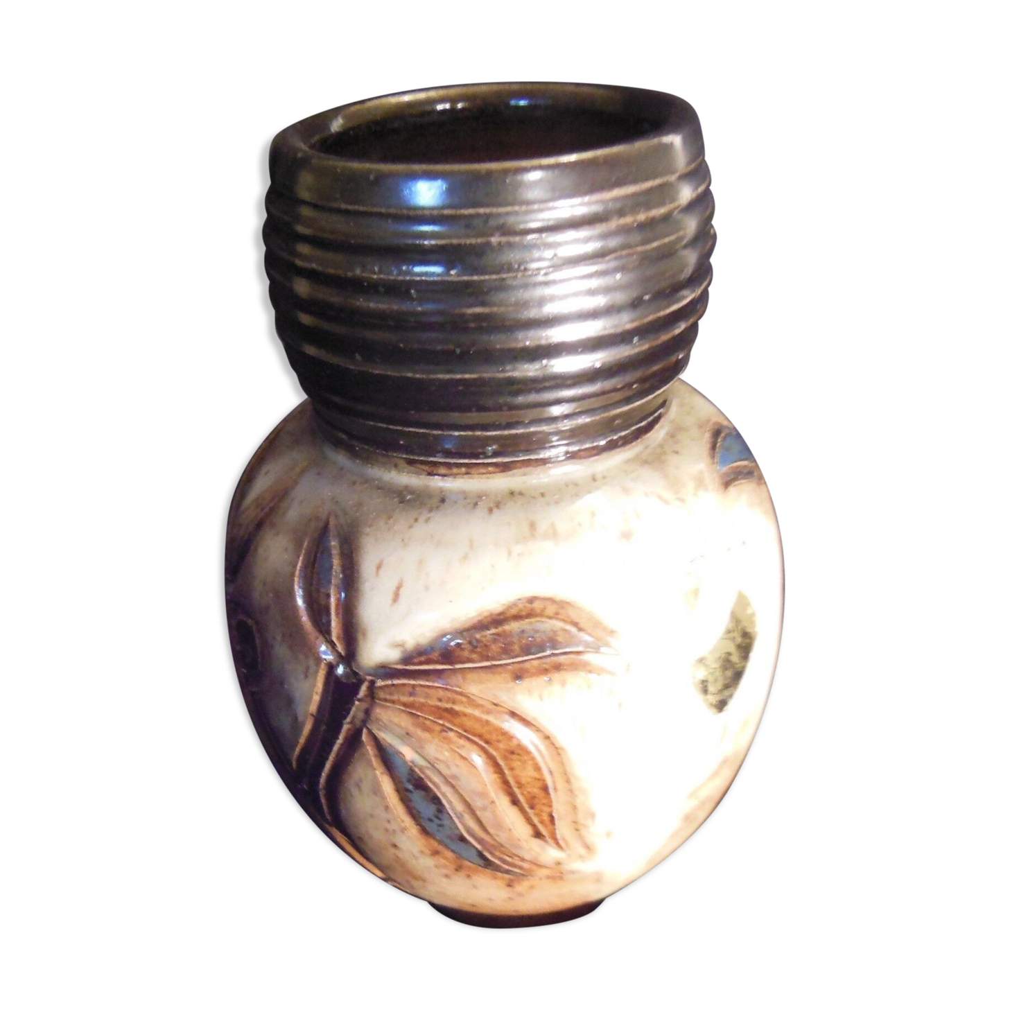 Vase abstract decoration, polychrome ceramic, glazed, signature at the ass to identify