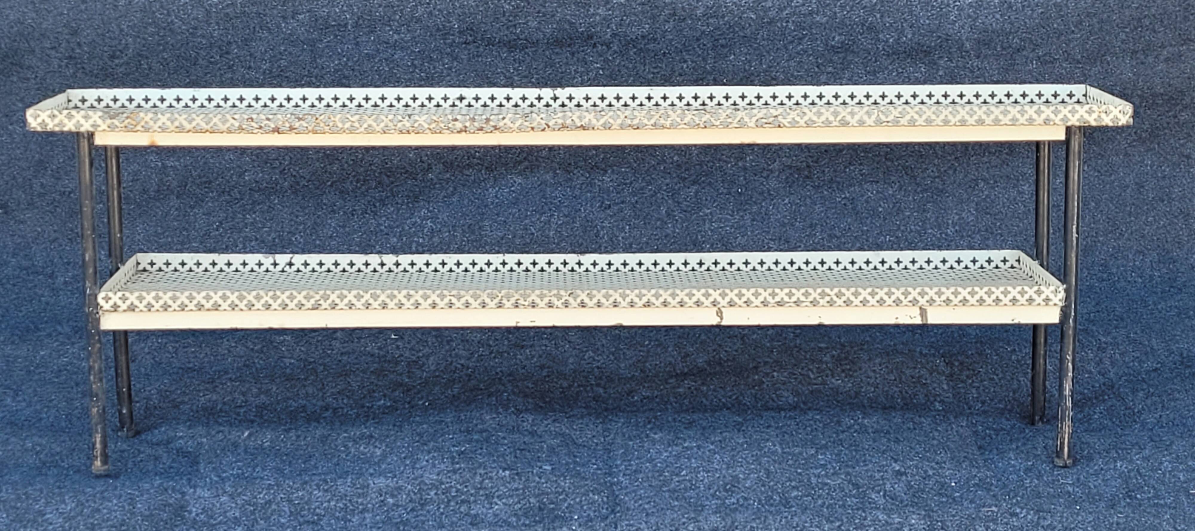 Vintage perforated metal craft display shelf