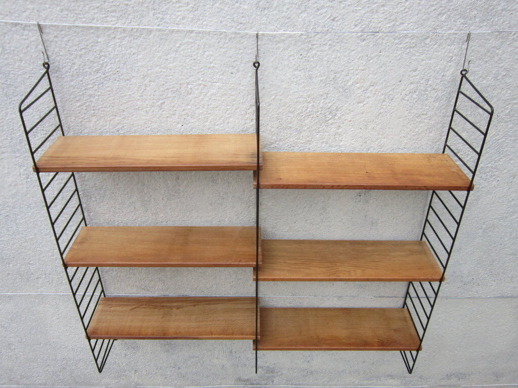 Large shelf String of the ' 60s, solid oak shelves