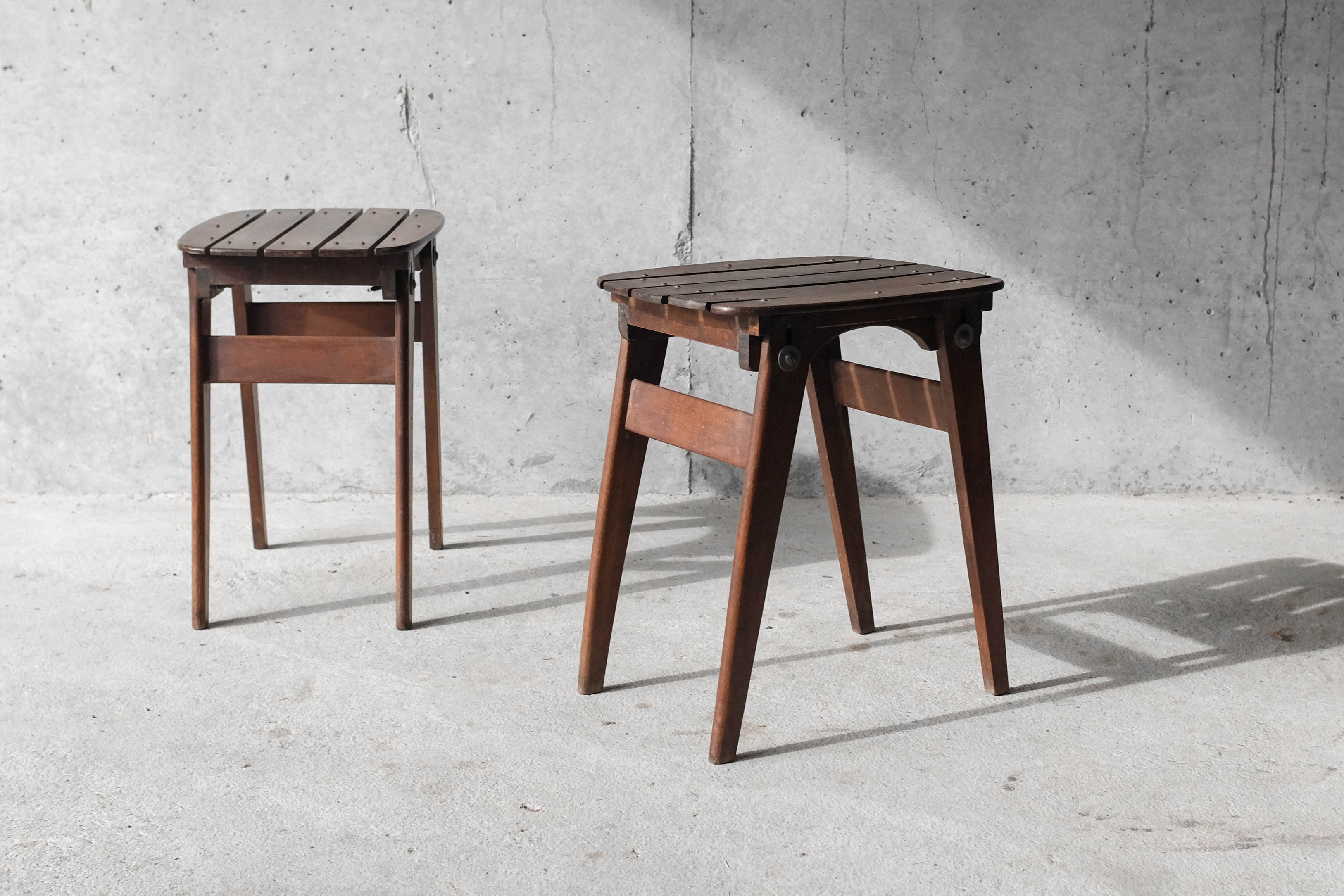 Pair of solid wooden stool - 1950