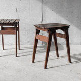 Pair of solid wooden stool - 1950