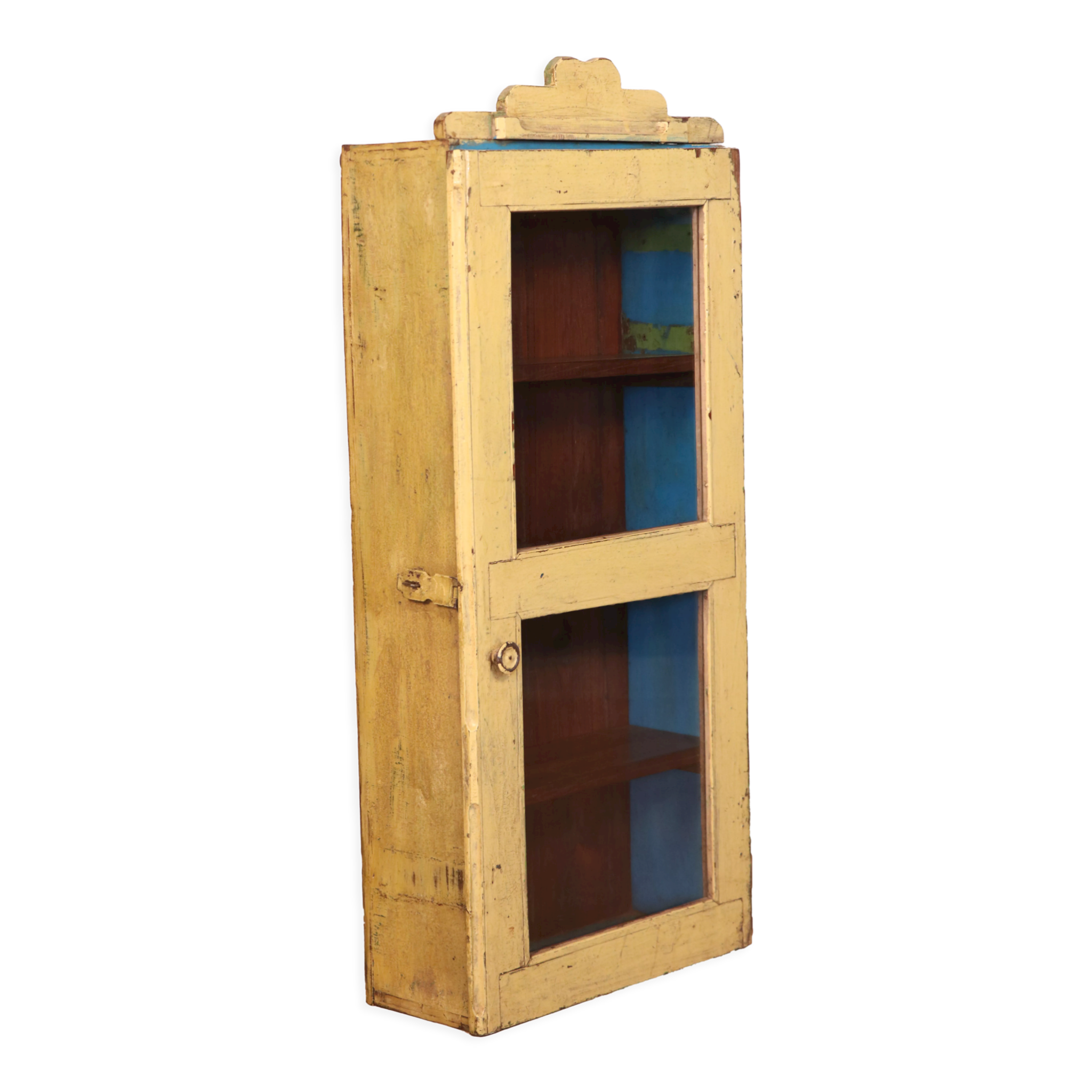 old Art Deco wall showcase in original yellow teak
