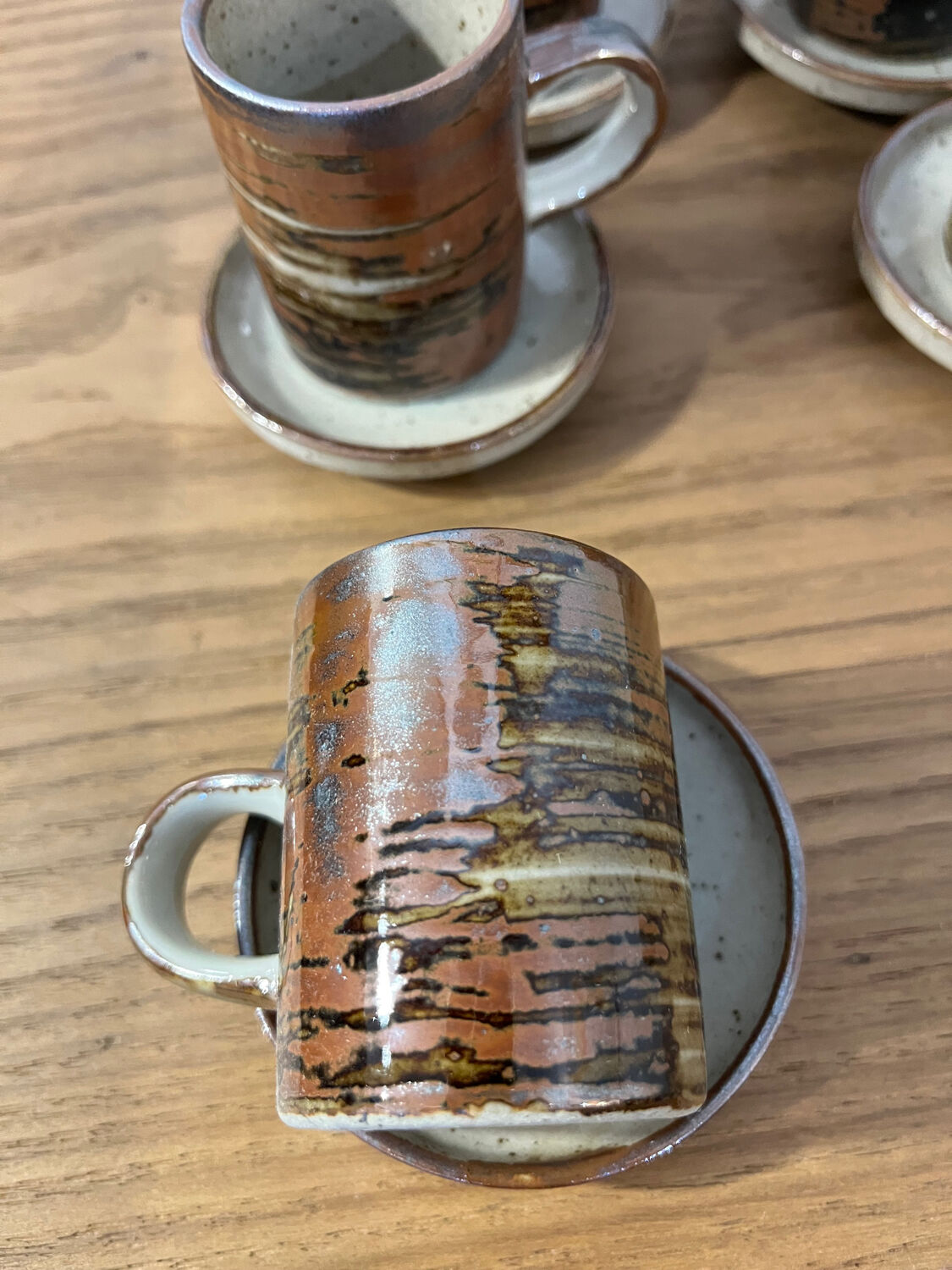 Set of 5 mugs / 2 mocha mugs in stoneware