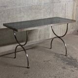 Console en acier brossé et verre fumé Moderniste - 1970