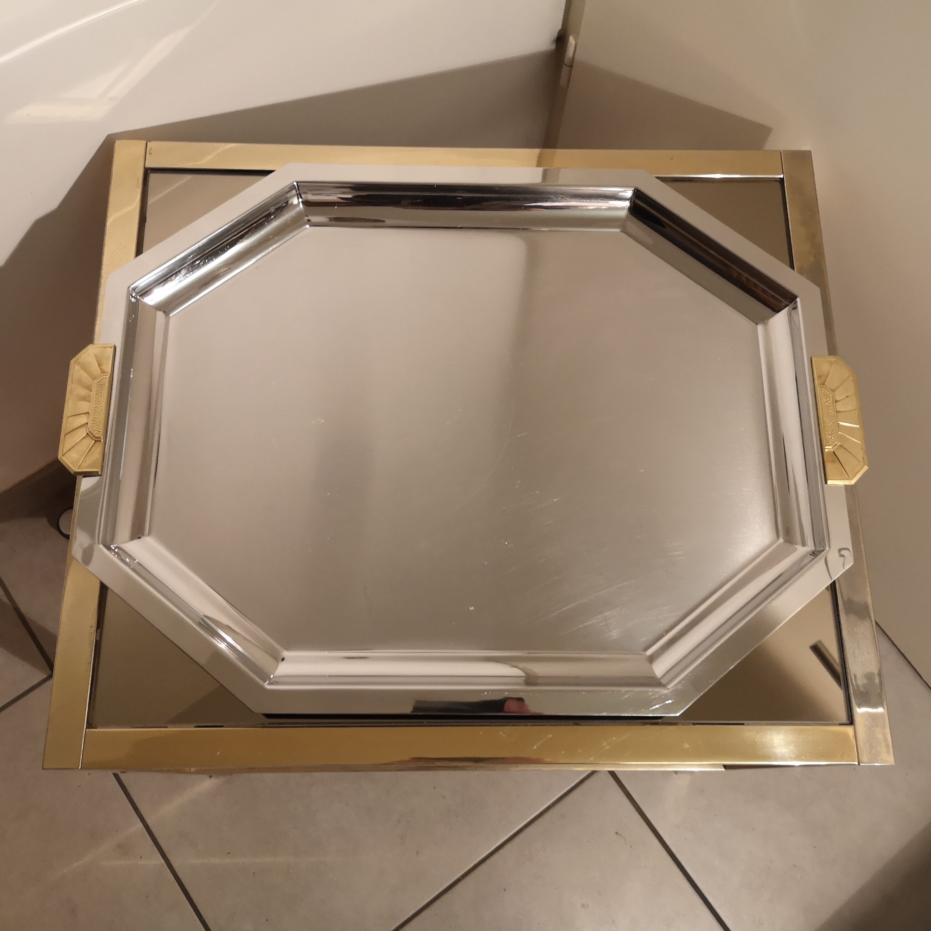 Plateau XXL Jean Couzon "Charleston 1925" en inox 18/10 et laiton