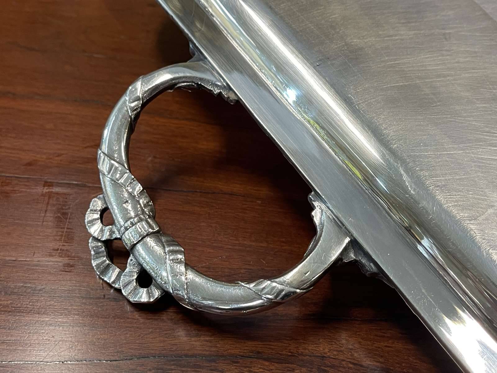 Rectangular tray with LOUIS XVI style handles in silver-plated metal, work from the 1950s