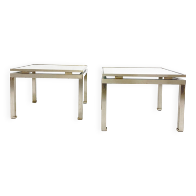 Mid-Century Modern Pair of Side Tables, Metal and Glass, Italy, 1970s