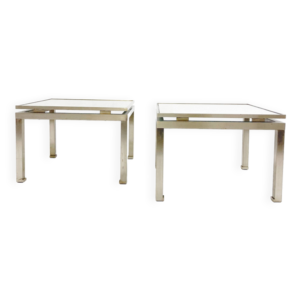 Mid-Century Modern Pair of Side Tables, Metal and Glass, Italy, 1970s