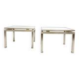Mid-Century Modern Pair of Side Tables, Metal and Glass, Italy, 1970s
