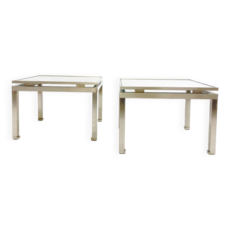 Mid-Century Modern Pair of Side Tables, Metal and Glass, Italy, 1970s