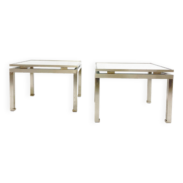 Mid-Century Modern Pair of Side Tables, Metal and Glass, Italy, 1970s