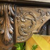 Antique carved wooden jam cupboard, two-part piece of furniture