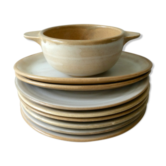 Set of 6 plates, 2 ravines and 1 bowl, Niderviller stone model