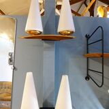 Set of 3 brass and teak Arlus wall light 1960