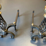 Chenets modernist bronze and cast iron