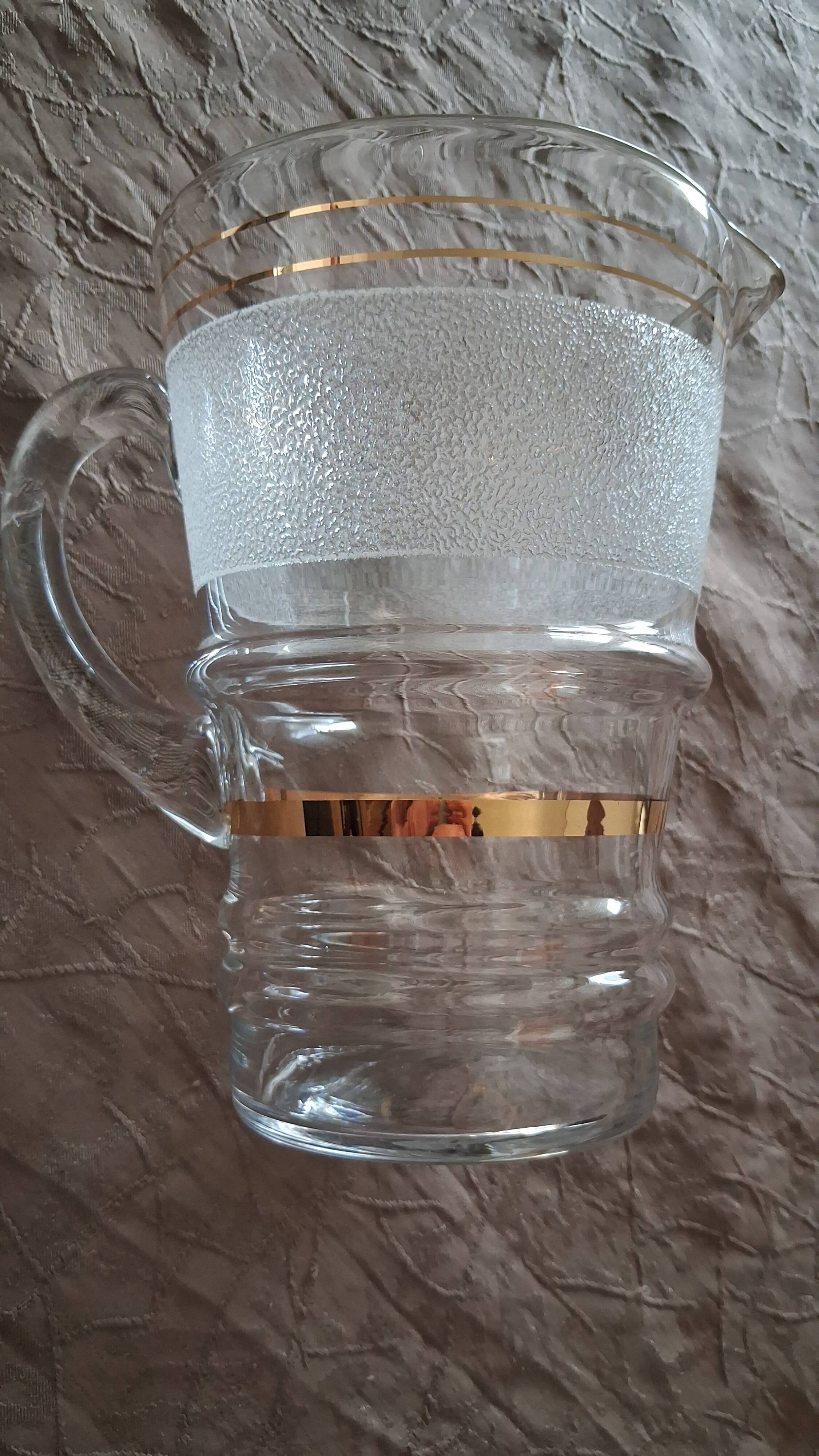 jug and glasses from the 1950s, frosted glasses