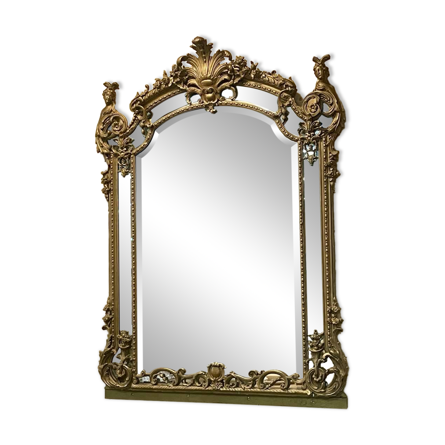 Large Louis XV style mirror with side panels, late 19th century