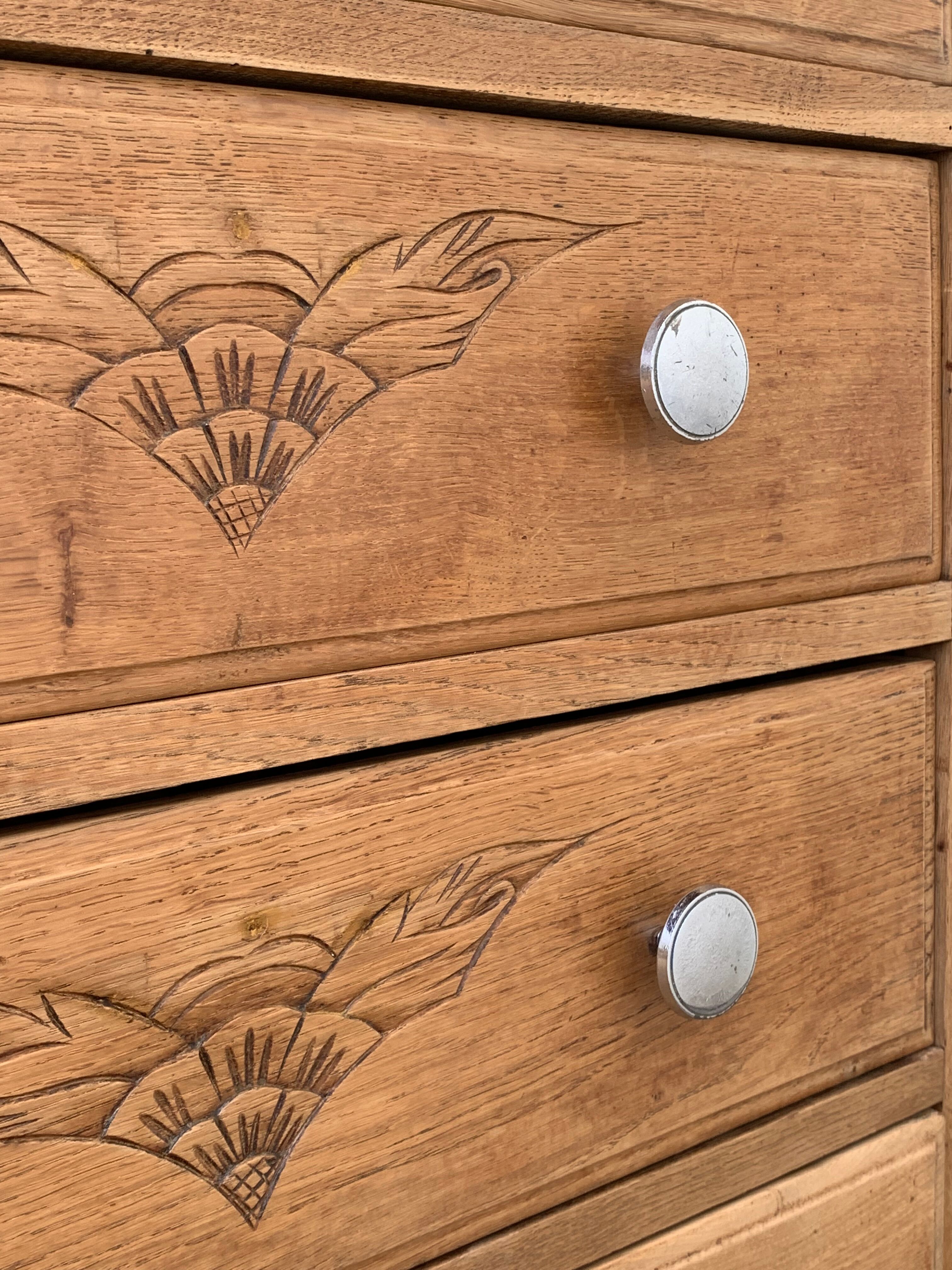Art deco chest of drawers raw wood and khaki