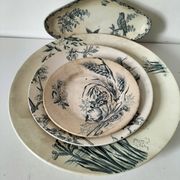 Ensemble 4 terres de fer anciennes – décors naturalistes – vers 1890-1910