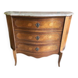 Curved chest of drawers in rosewood and marble marquetry
