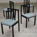 Set of 4 modernist black chairs with light blue ribbed fabric