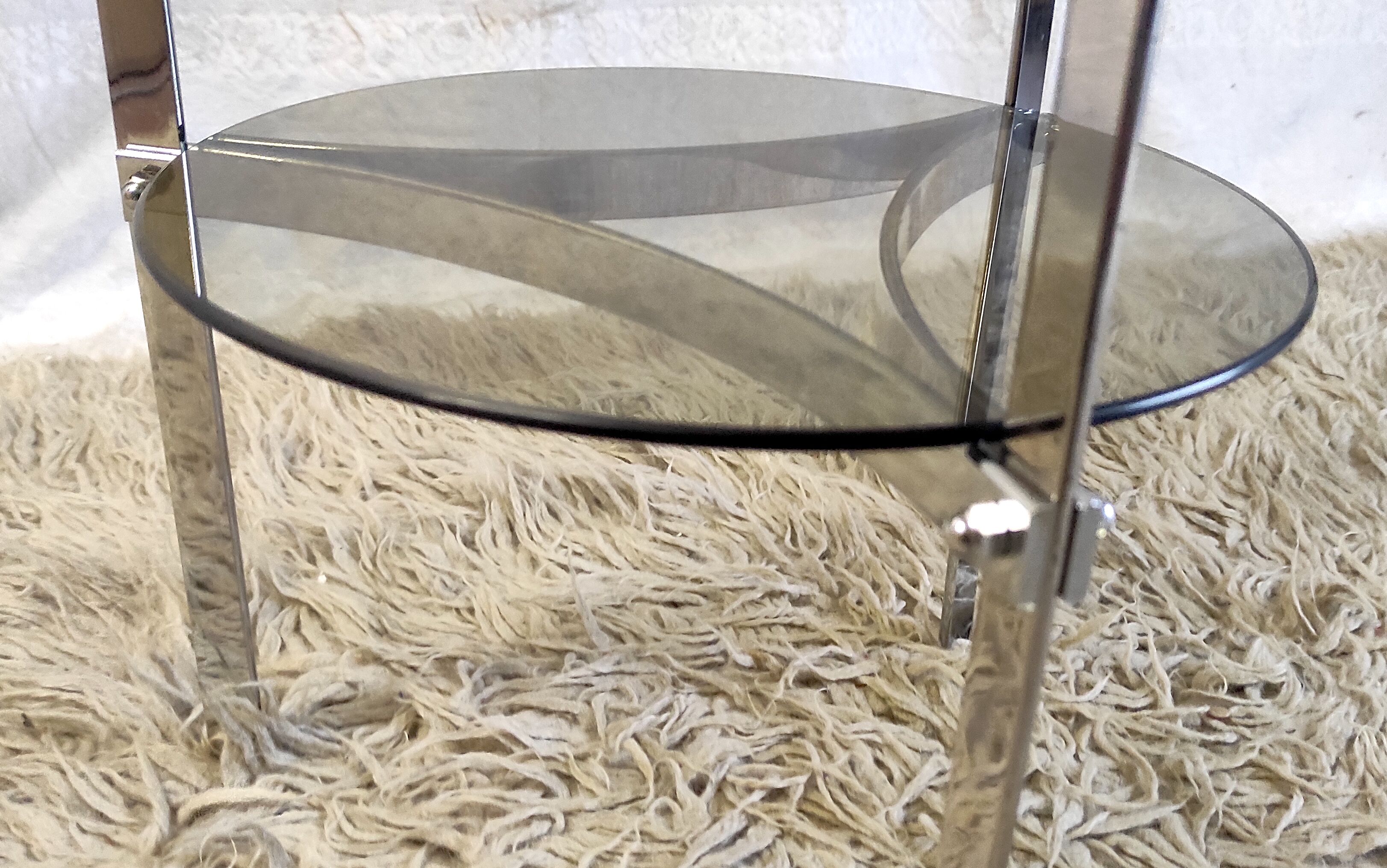 Side table metal chrome and smoked glass, 70s-80s