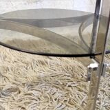Side table metal chrome and smoked glass, 70s-80s