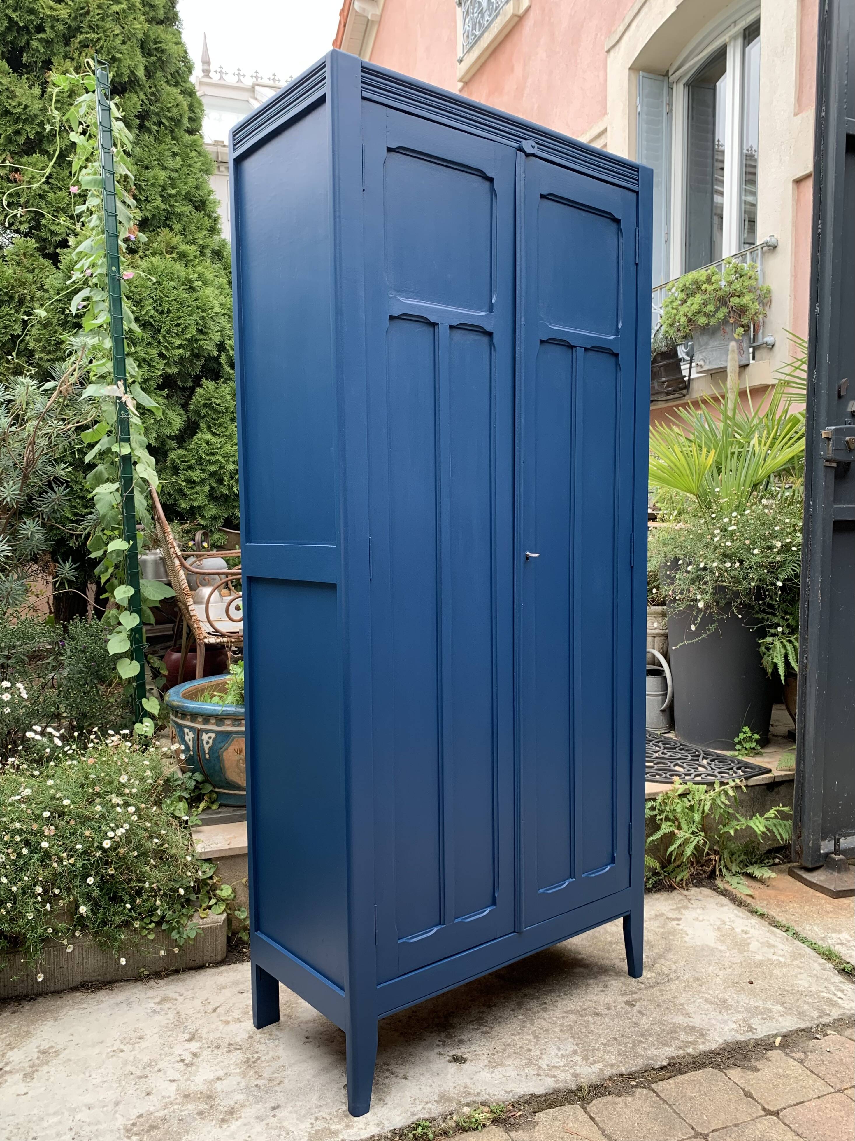 1940s Parisian blue paneled wardrobe