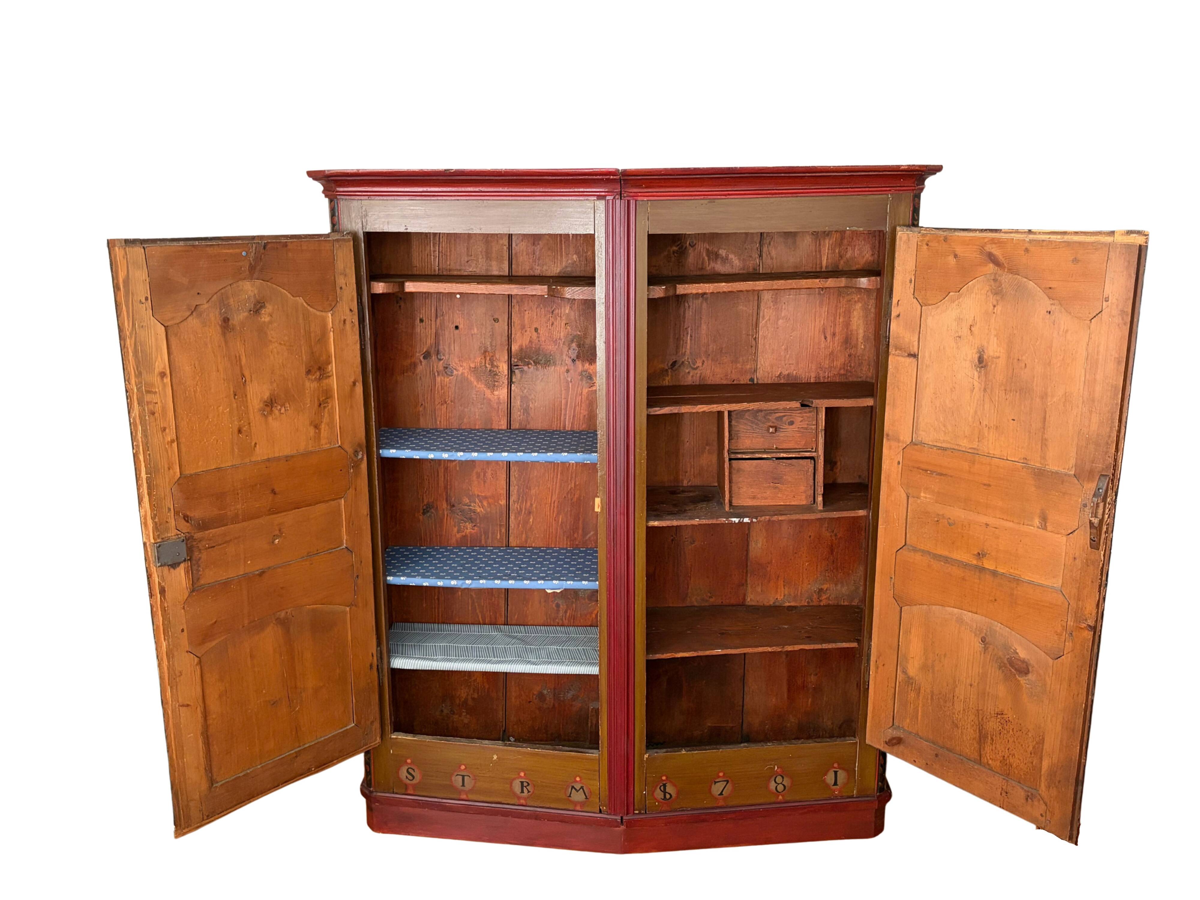 Antique Swiss wardrobe hand-painted – Alpine folk art – dated 1781