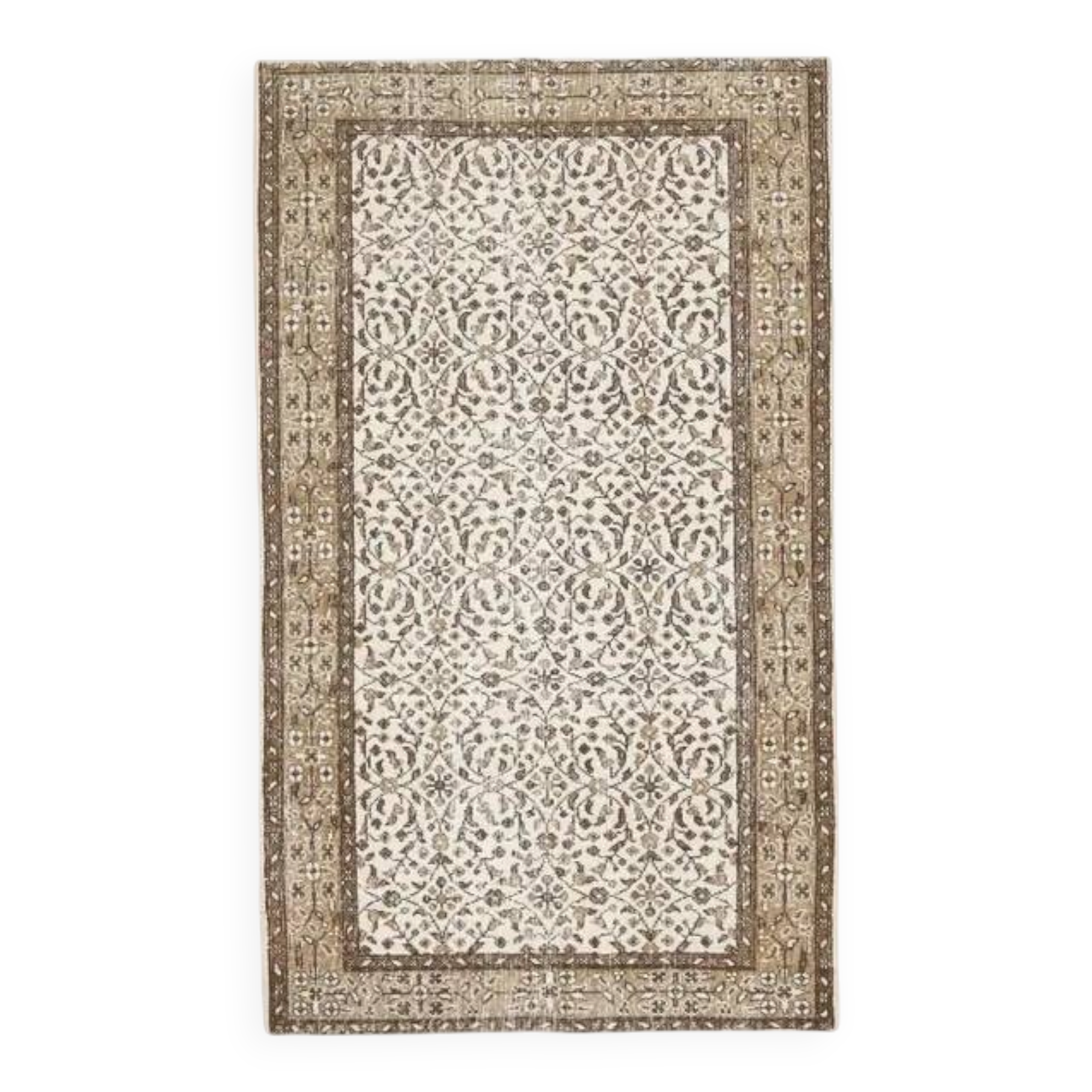 Vintage Turkish Oushak Handmade Wool Cotton White Area Rug 119x202