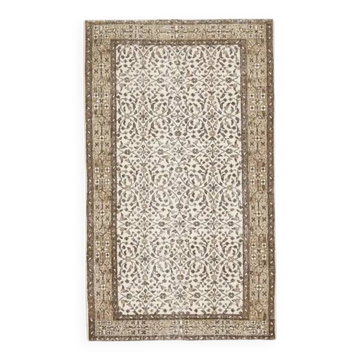Tapis turc Oushak fait main en laine et coton blanc 119x202