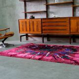Abstract Scandinavian  Hand-Knotted High Pile Rya Rug Carpet, Sweden, 1960s