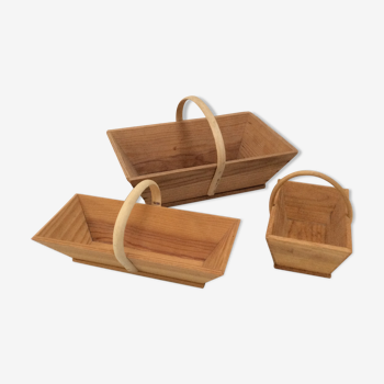 Set of 3 baskets wooden "tubs".