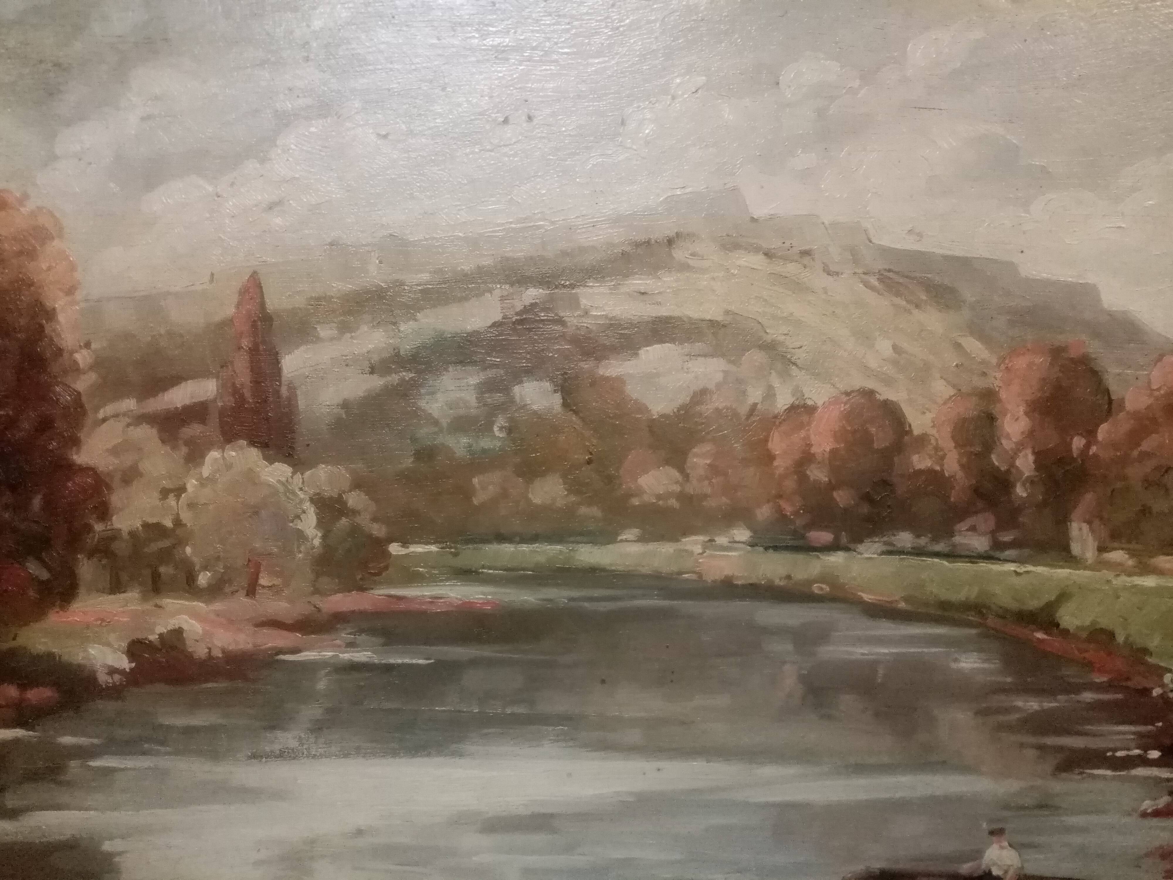 Old oil painting on cardboard citadel of besancon signed henri chapatte