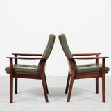 Midcentury Danish set of 6 chairs with armrests in rosewood and leather by Arne Vodder for Sibast