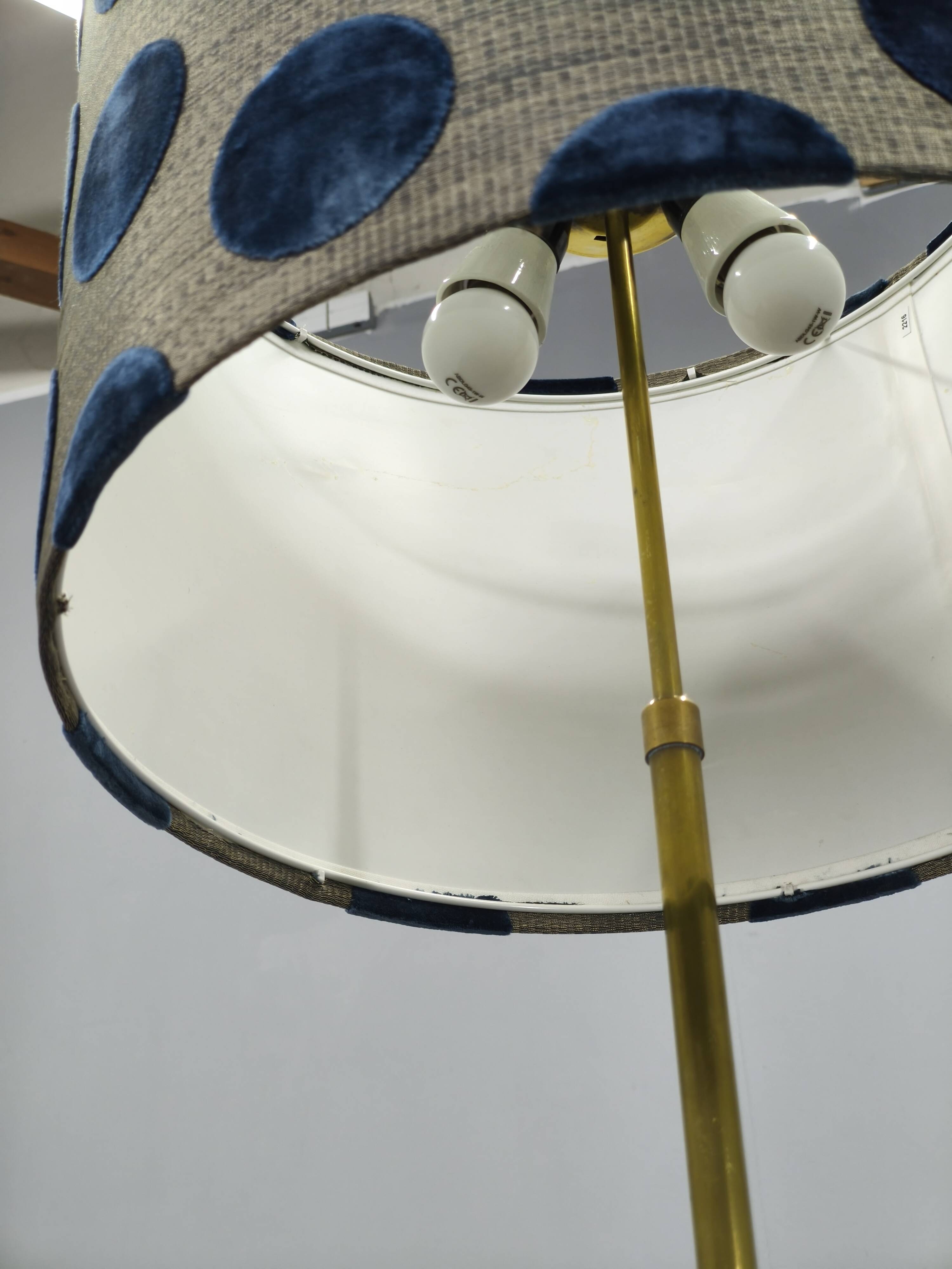 Hollywood regency brass floor lamp with romo shade, italy 1950s