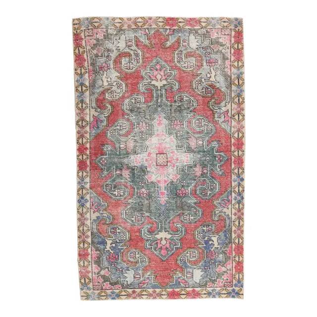 Vintage Turkish Hand-Knotted Geometric Runner Rug 123x209