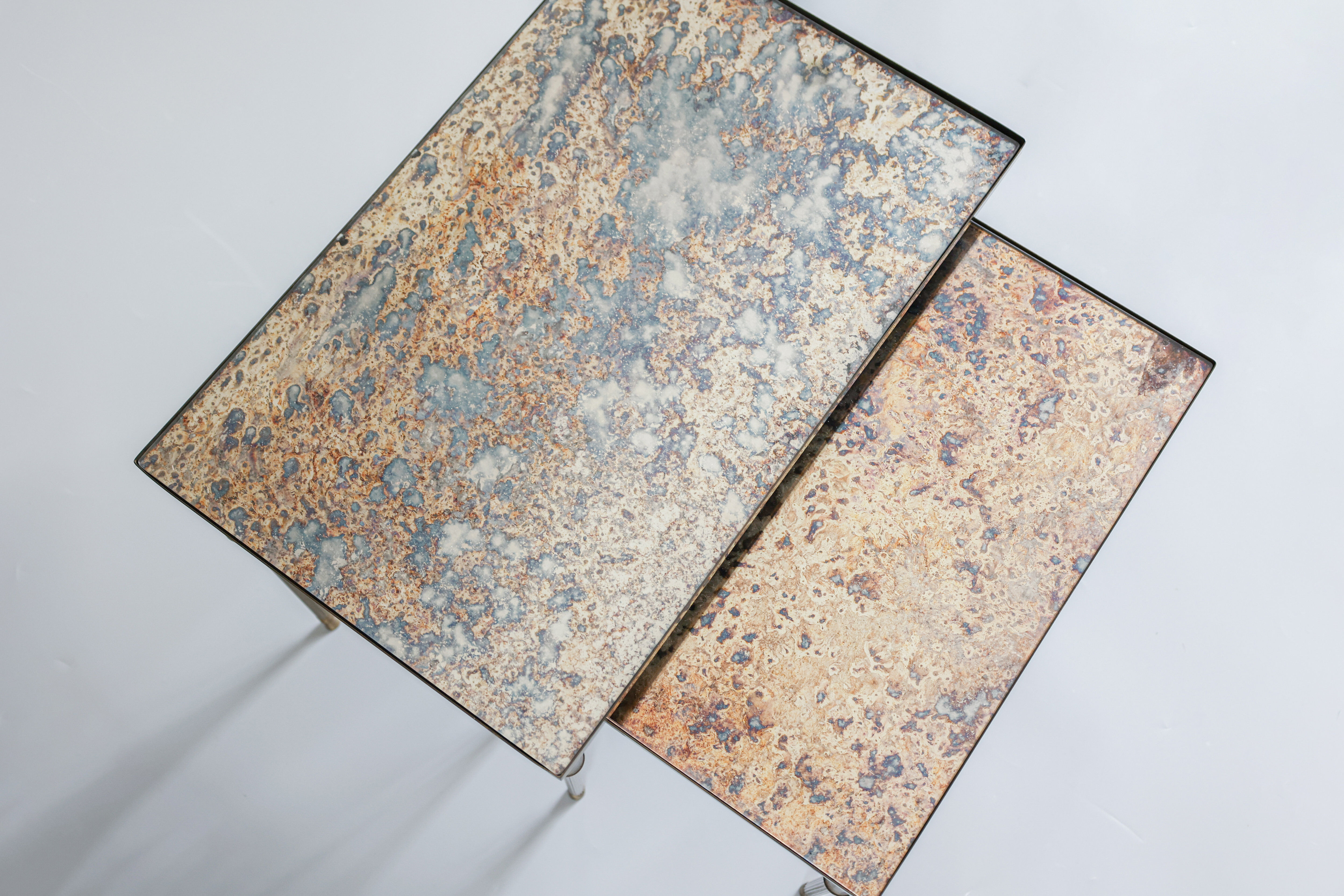 Églomisé glass nesting tables in neoclassical style, Belgium, 1960s